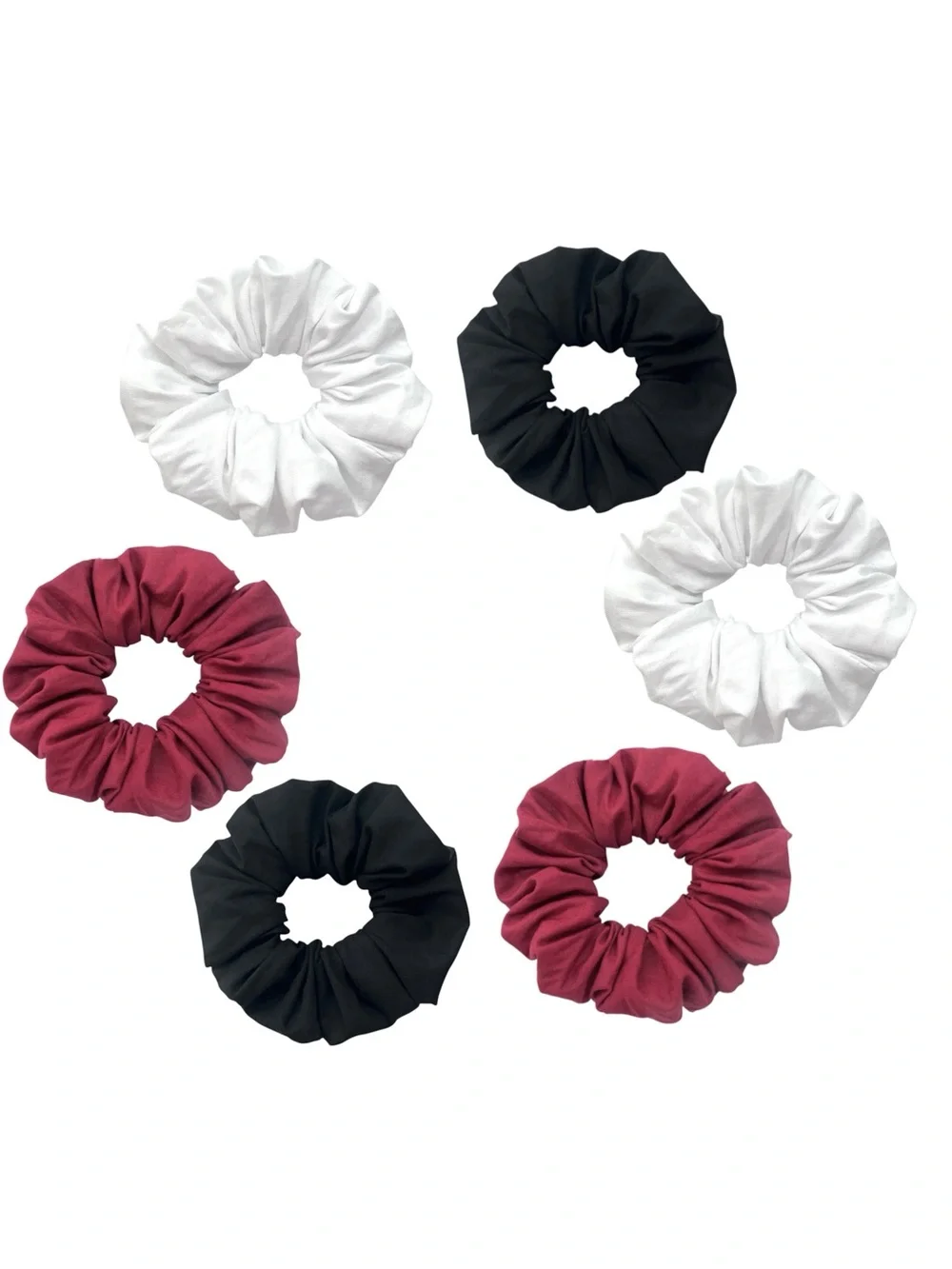 3-Pack Cotton Scrunchie Set - White, Black & Red.